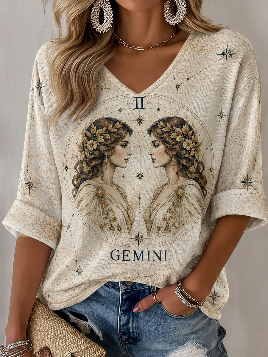 Frauen Gemini Horoskop-Thema Retro-Stil lässig T-Shirt