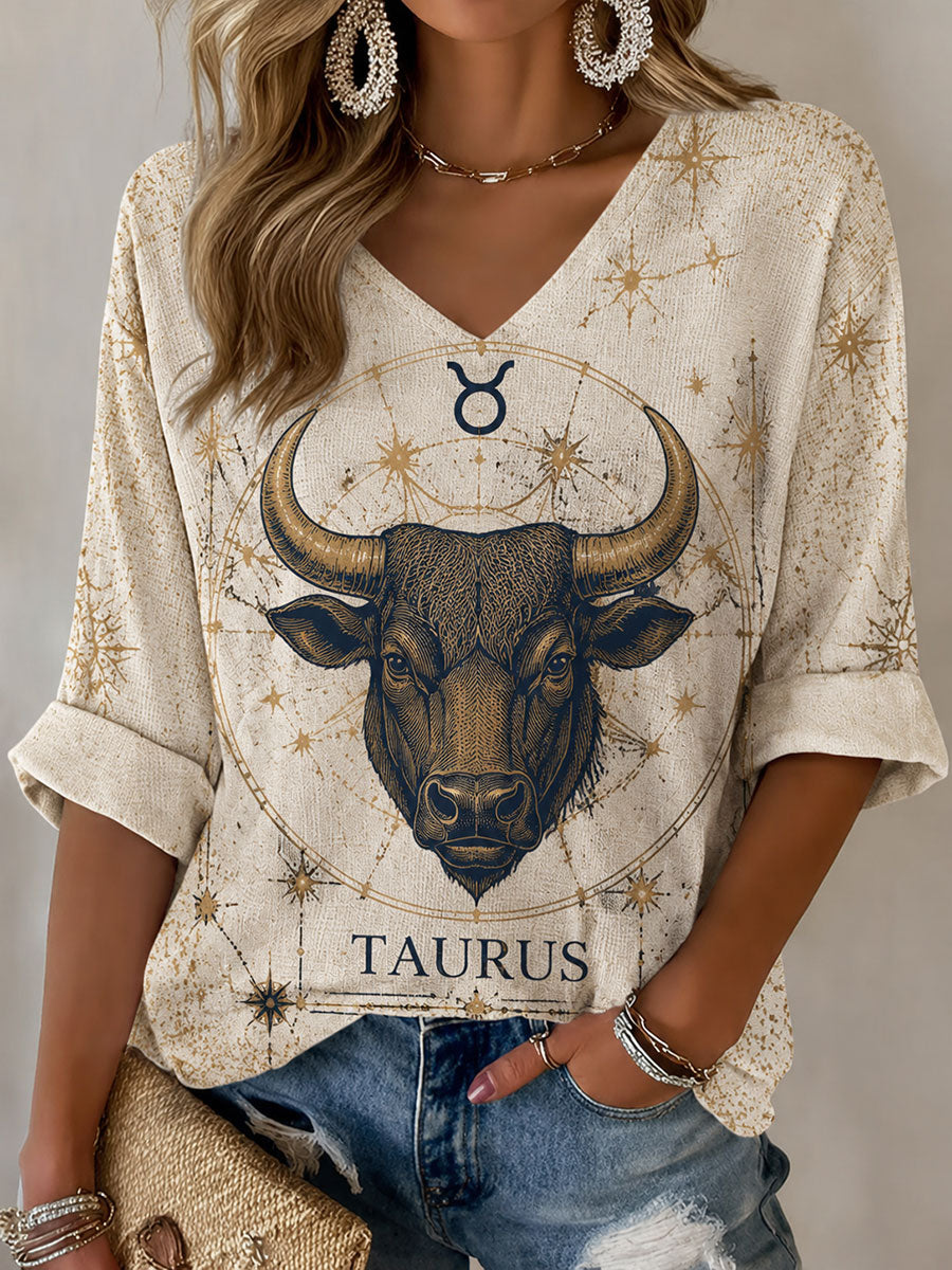Frauen Taurus Horoskop-Themen-Retro-Stil Casual T-Shirt