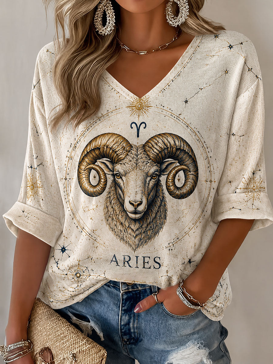 Frauen Widder Horoskop-Thema Retro-Stil Casual T-Shirt