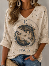 Frauen Fische Horoskop-Thema Retro-Stil lässig T-Shirt