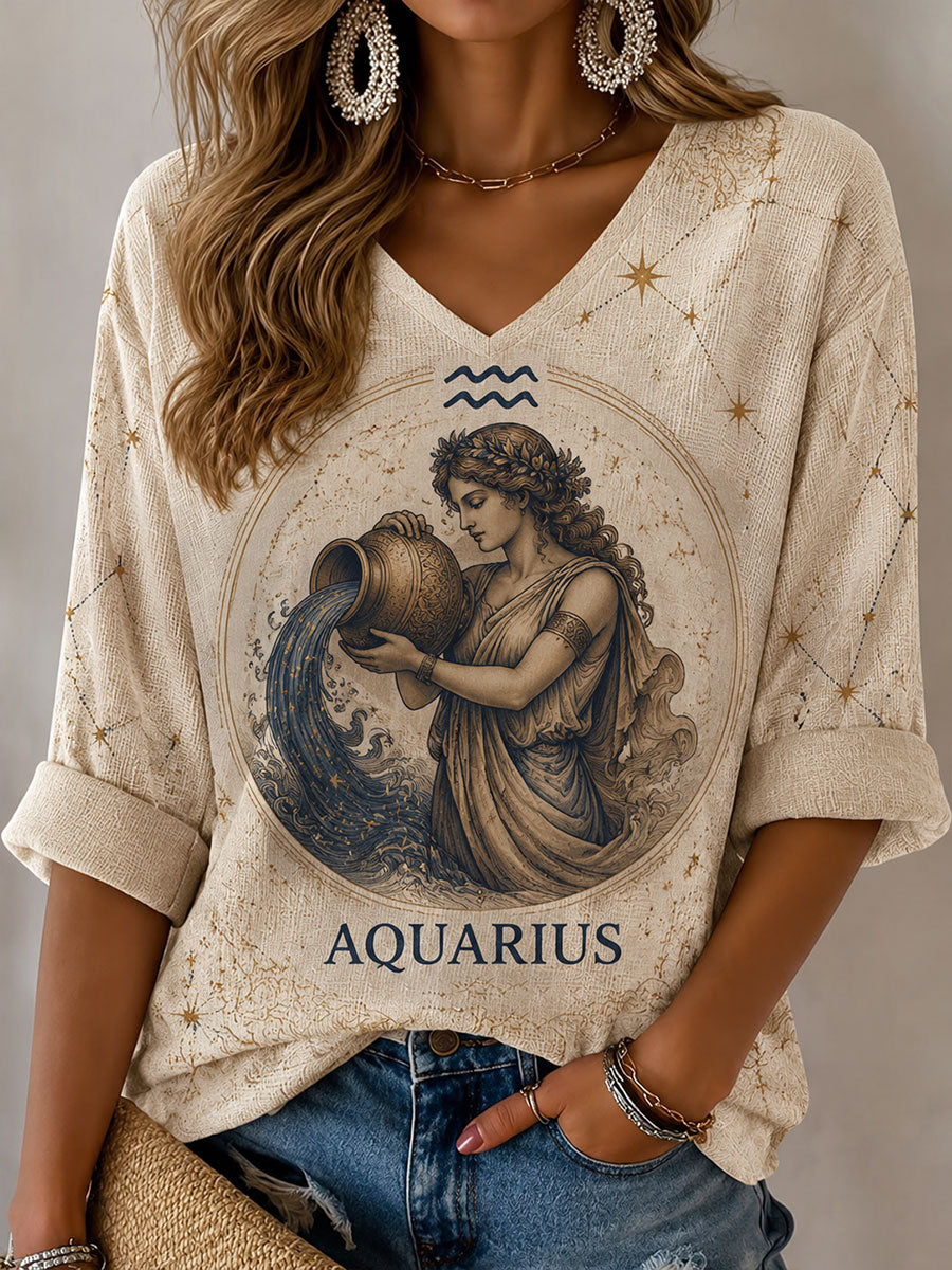 Frauen Wassermann Horoskop-Themen-Retro-Stil Casual T-Shirt