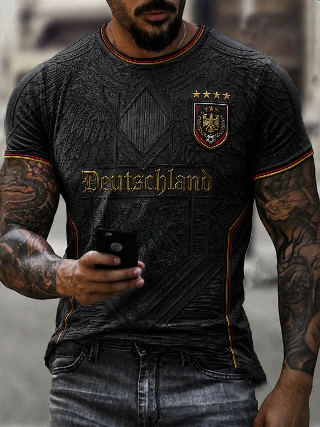 Herren-Fußball-T-Shirt mit Deutschland-Druck