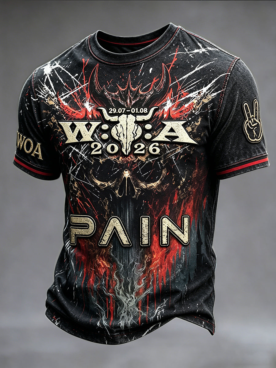 Herren-T-Shirt mit lässigem Rock-Print zum Wacken Open Air Metal Festival 2026