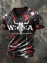 Herren-T-Shirt im Punk-Stil mit V-Ausschnitt und Wacken-Open-Air-Print – lässig und modisch