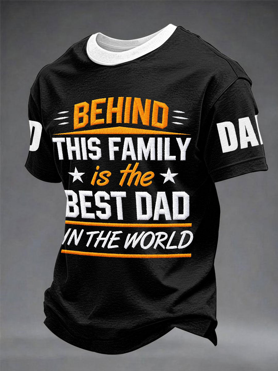 Herren "Hinter dieser Familie, ist der beste Vater der Welt" Vatertag lässig bedrucktes T-Shirt