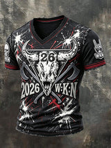 Herren-T-Shirt mit coolem V-Ausschnitt und Punk-Print zum Wacken Metal Festival 2026 in Deutschland