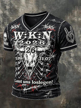 Herren-T-Shirt mit Punk-Print zum Wacken Metal Festival in Deutschland, cooles V-Ausschnitt-Design