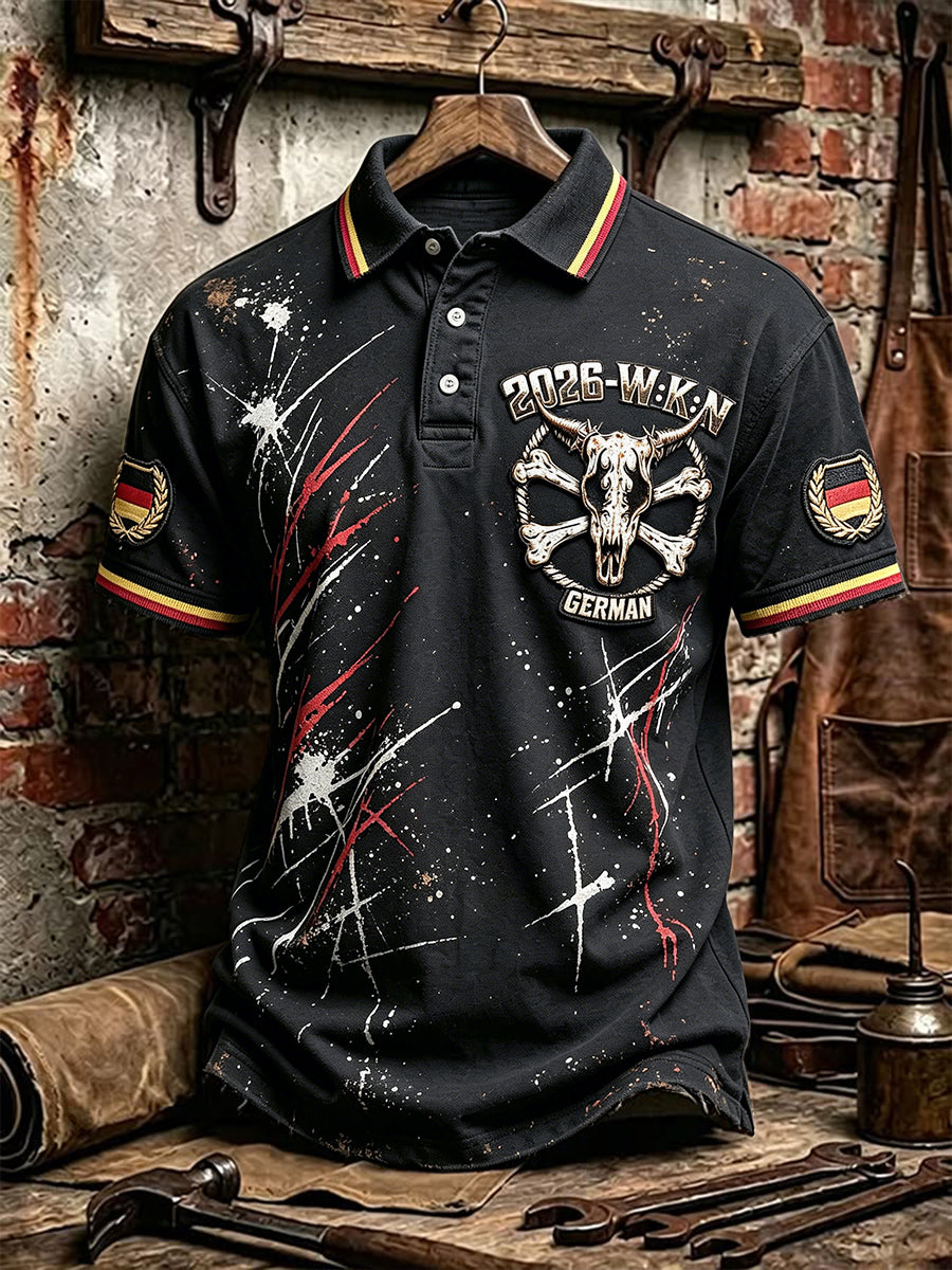 Herren-Poloshirt im lässigen Punk-Stil mit Wacken-Metal-Festival-Print