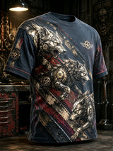 Herren-T-Shirt mit industrieller Wolf-Art-Print-Grafik im deutschen Stil