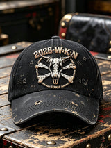 Schwarze deutsche Cap im Wacken-Metal-Festival-Lochmuster, lässiger Punk-Stil
