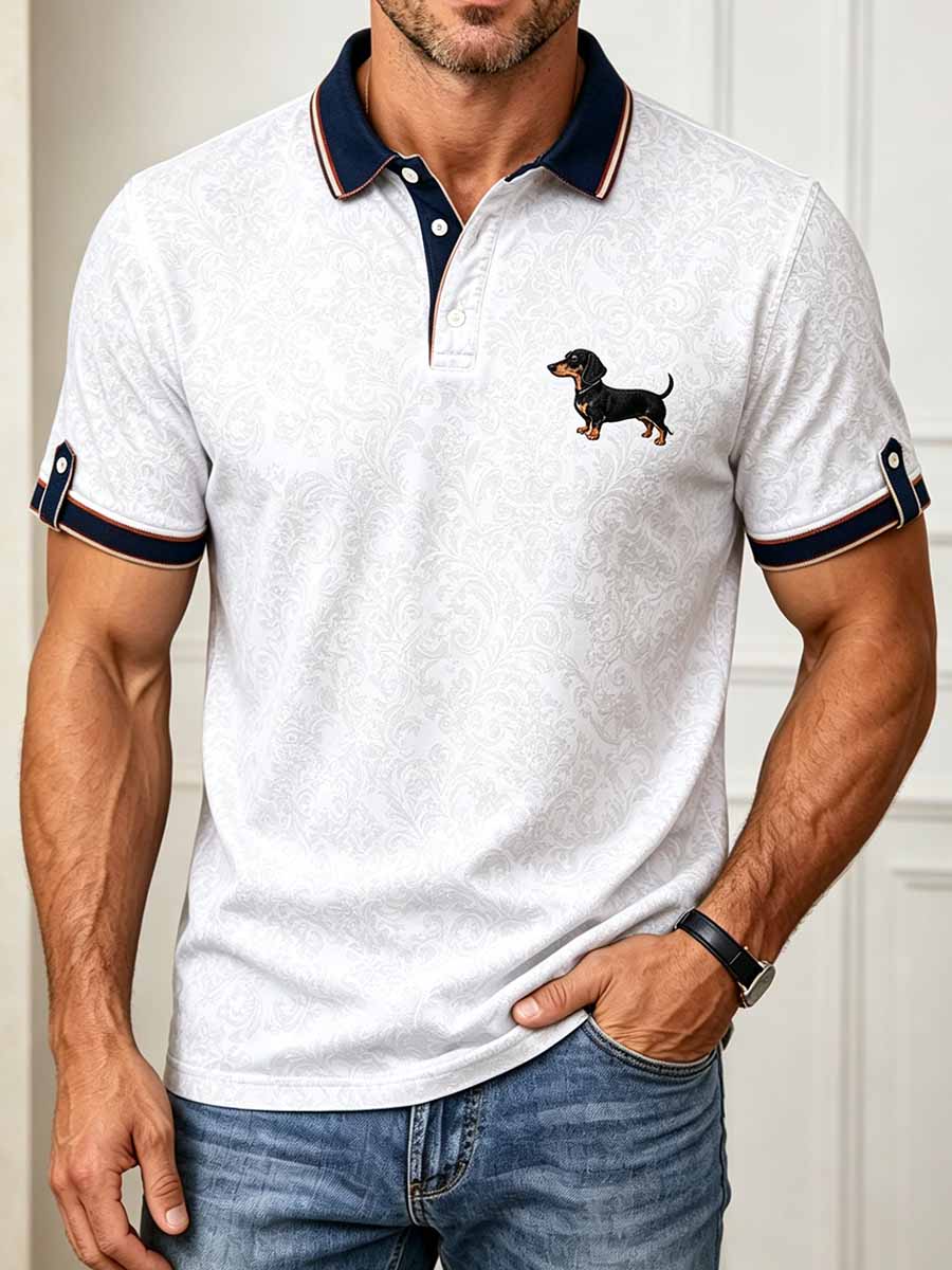 Herrenmode Dackel-Druck Polo-Shirt im Business-Stil