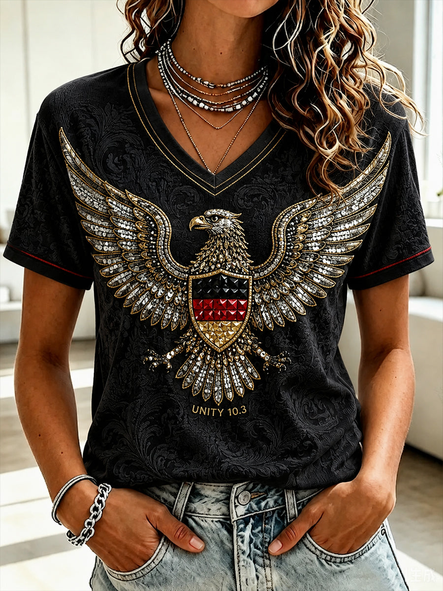 Damen-V-Ausschnitt-T-Shirt zum Tag der Deutschen Einheit