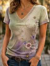 Damen Retro Zodiac Floral "Heilende Kunst" lässig T-Shirt