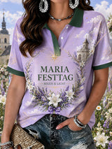 Damen-Poloshirt mit grafischem Motiv zur Mariä-Himmelfahrt-Feier, kurzärmlig