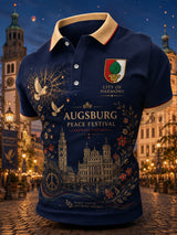 Herren-Poloshirt mit grafischem Motiv zur Feier des Friedensfestes, kurzärmelig