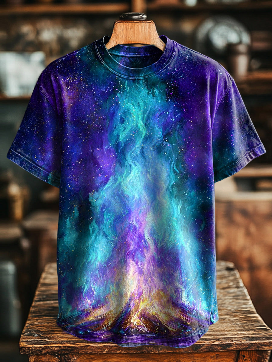 Unisex Künstlerisches Lagerfeuer Ölgemälde lässig T-Shirt