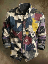 Herren-Langarmhemd mit abstraktem geometrischem Druck im Casual-Stil