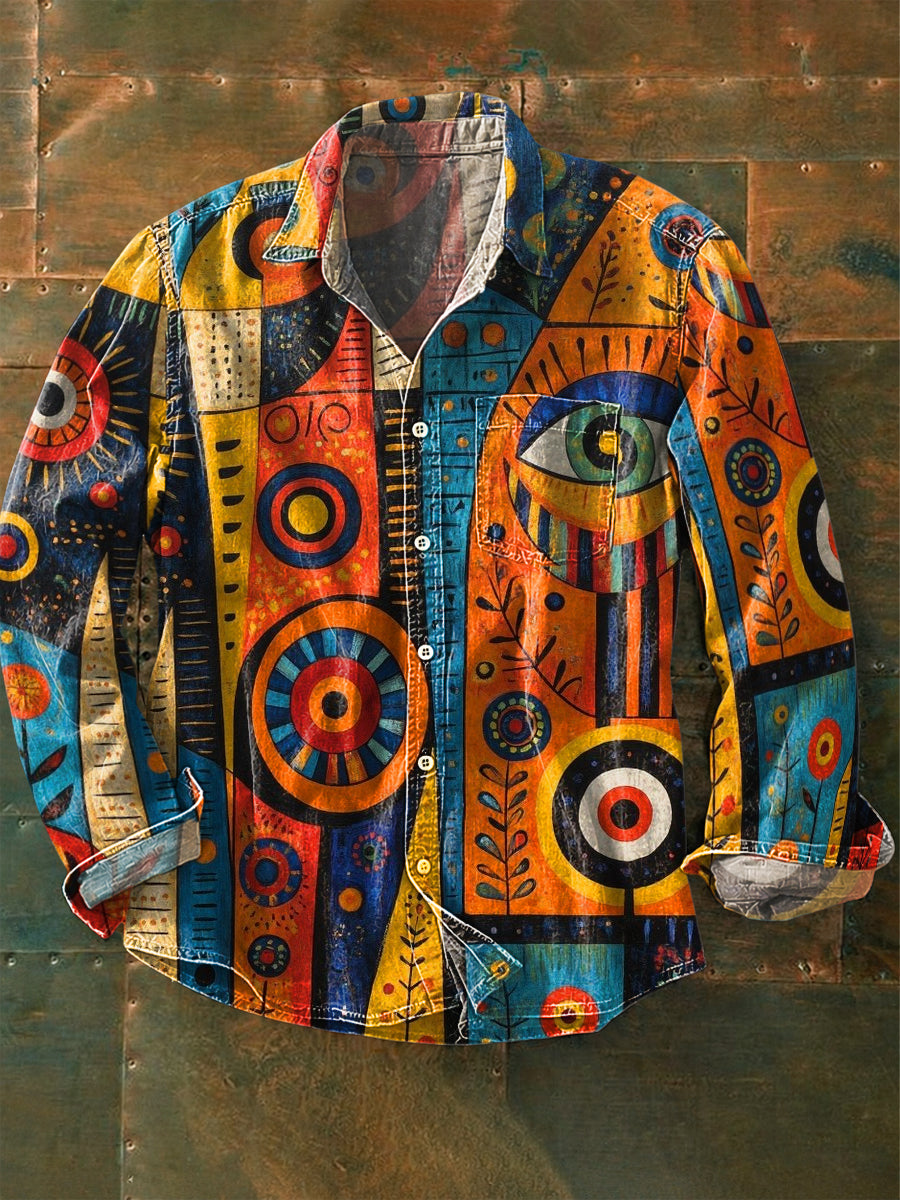 Retro abstrakte Kunst buntes geometrisches lässiges Hemd