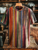 Unisex Retro Mehrfarbige Streifen Print Lässiges Weites Kurzarm T-Shirt – Frühling/Sommer Bunt / S