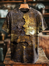 Unisex T-Shirt mit Retro-Rost-Print – Lockerer Schnitt Kurzarm lässig für Frühling & Sommer Gelb / S