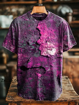 Unisex T-Shirt mit Retro-Rost-Print – Lockerer Schnitt Kurzarm lässig für Frühling & Sommer Rosa / S