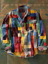 Unisex Vintage Karo Print Langarmhemd mit Regenbogenfarben - Baumwolle & Leinen Casual Leicht Mehrfarbig / S